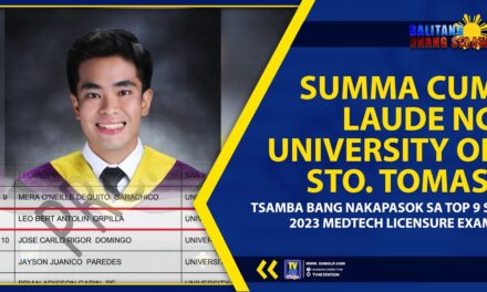 SUMMA CUM LAUDE NG UNIVERSITY OF STO. TOMAS, TSAMBA BANG NAKAPASOK SA TOP 9