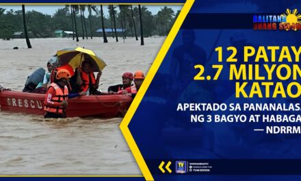 12 PATAY, 2.7 MILYON KATAO, APEKTADO SA PANANALASA NG 3 BAGYO AT HABAGAT — NDRRMC