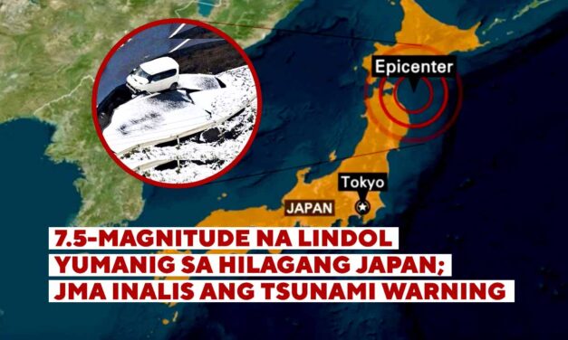 7.5-MAGNITUDE NA LINDOL YUMANIG SA HILAGANG JAPAN; JMA INALIS ANG TSUNAMI WARNING