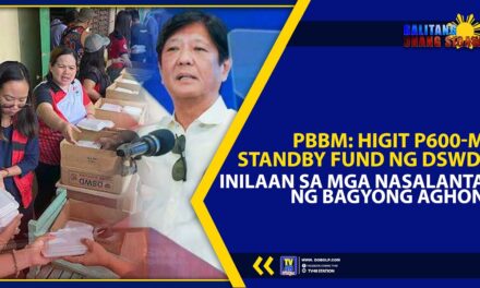 PBBM: HIGIT P600-M STANDBY FUND NG DSWD, INILAAN SA MGA NASALANTA NG BAGYONG AGHON