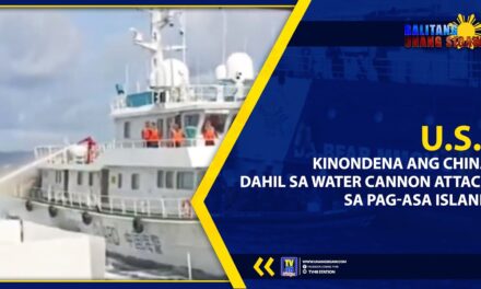 U.S., Kinondena ang China Dahil sa Water Cannon Attack sa Pag-asa Island