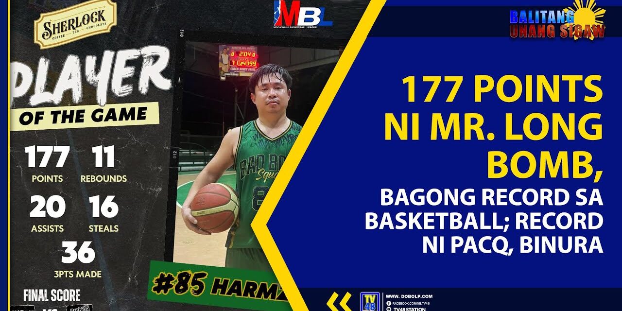 177 POINTS NI MR. LONG BOMB, BAGONG RECORD SA BASKETBALL; RECORD NI PACQ, BINURA