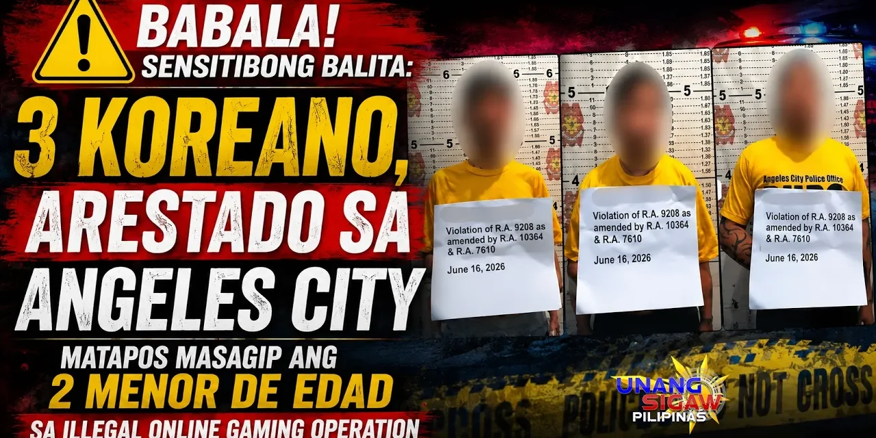 3 KOREANO, ARESTADO SA ANGELES CITY MATAPOS MASAGIP ANG 2 MENOR DE EDAD SA ILLEGAL ONLINE GAMING OPERATION