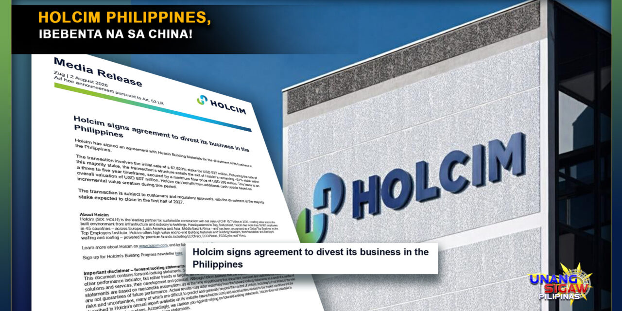 HOLCIM PHILIPPINES, IBEBENTA NA SA CHINA!